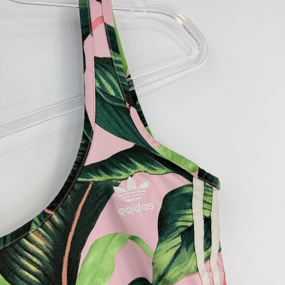 Adidas Originals Farm Rio Bodysuit Womens S Pink Green Tropical Leaf 3-Stripe - Picture 4 of 10